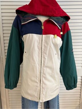 Vintage Mulberry Street Colorblock Hooded Windbreaker with Plaid Lining